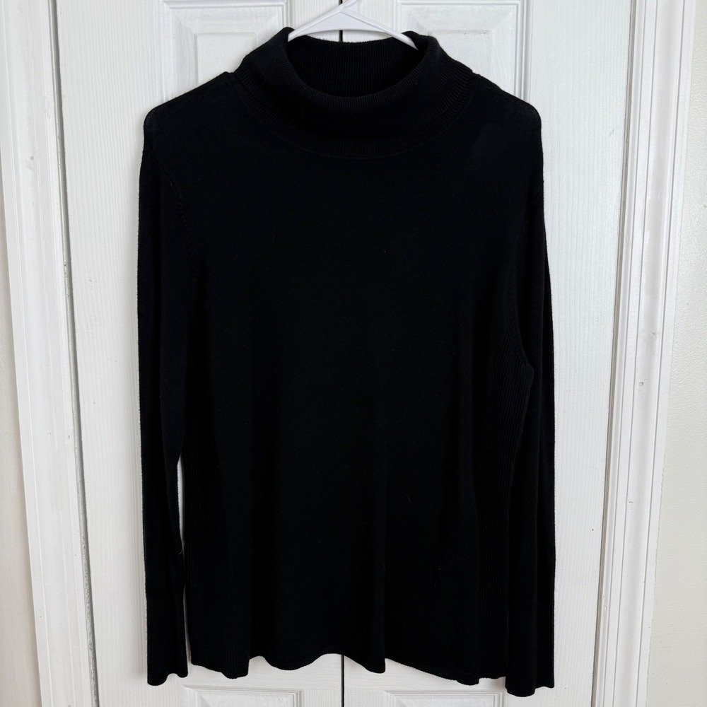 JM Collection Petite PL Black‎ Turtleneck Sweater with Cuff Buttons Ribbed Knit